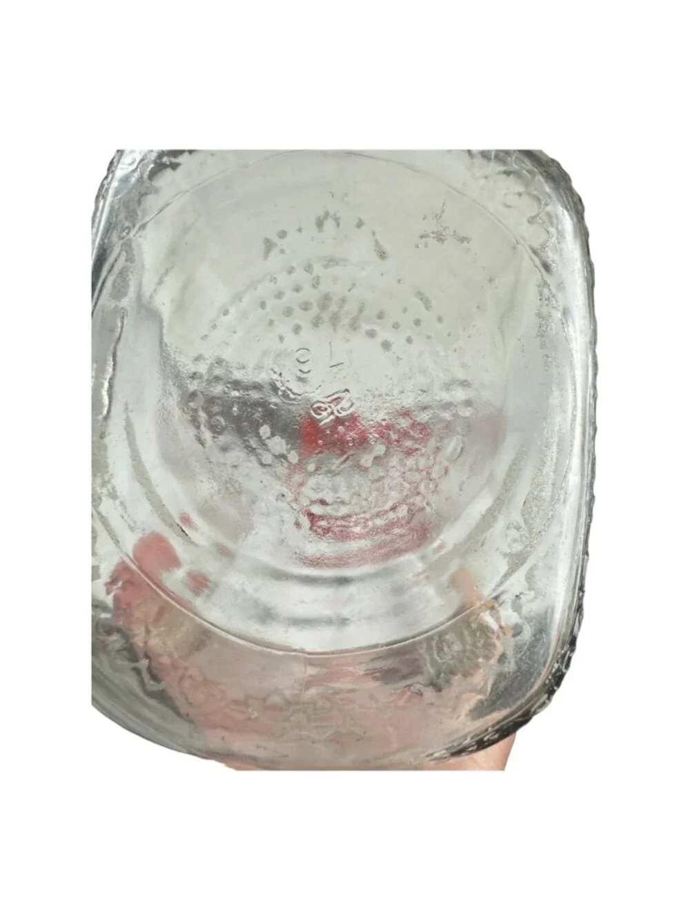Vintage Glass Milk Bottle With Red Handle - Embossed Script Design - 10 Inches T
